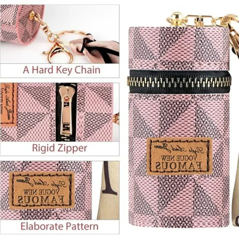 Pink Lipstick Case Mini Leather Lip Gloss Lipstick Organizer Travel Lipstick Bag